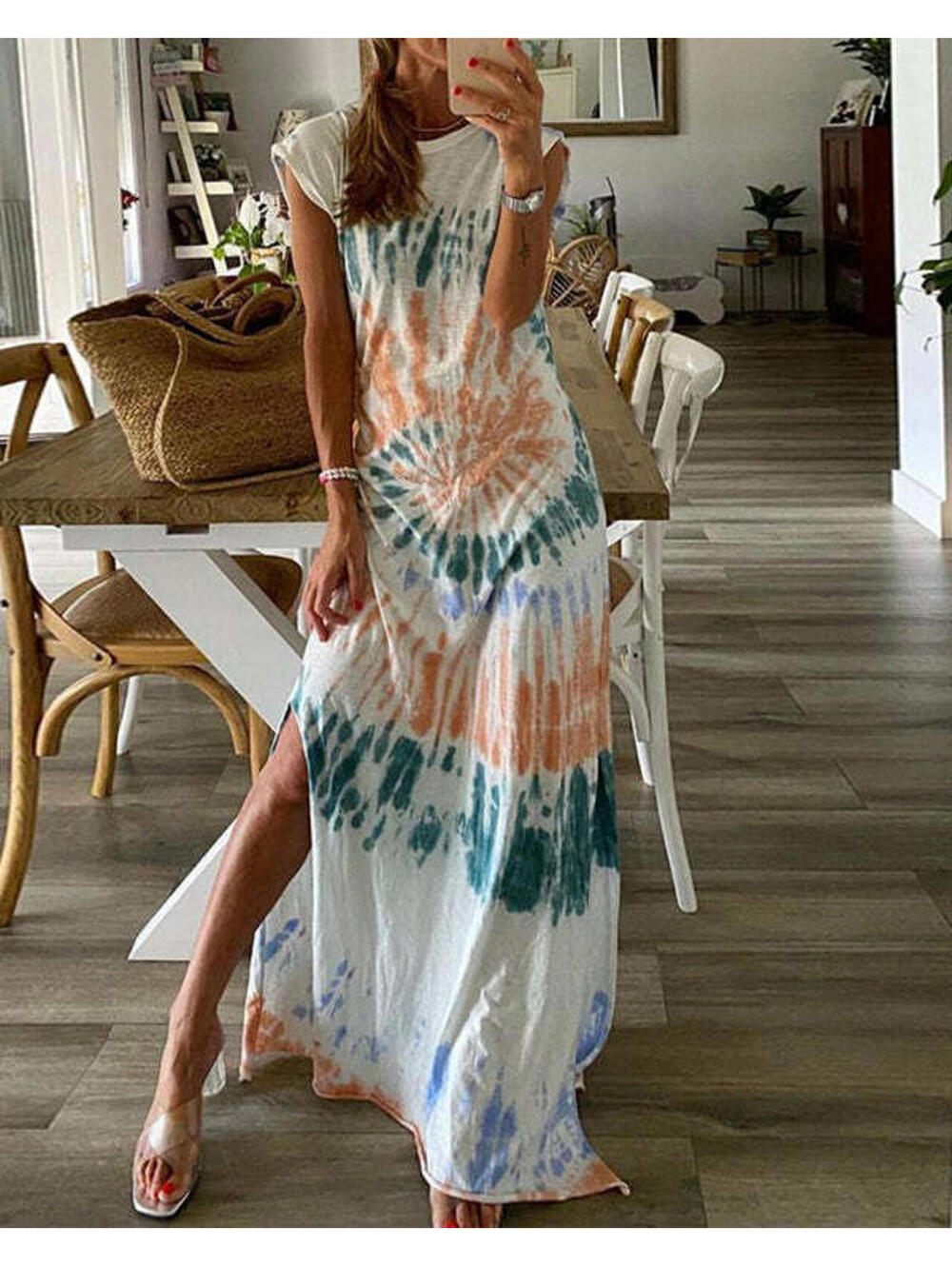 Women's Tie Dye Sleeveless Summer Casual Long Maxi Dress w/Slits FASHION HAVEN